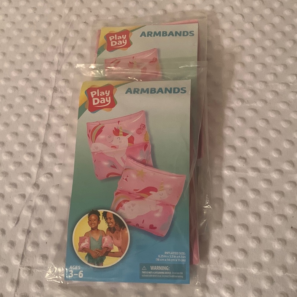 Play Day Armbands swim floats. Unicorn/pink. New, unopened.